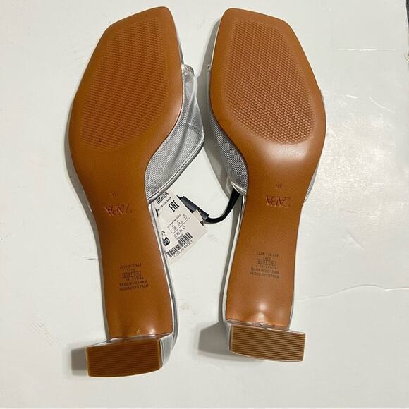 Zara Silver METALLIC MESH HEELED SLIDES Size 7.5 - Picture 13 of 13